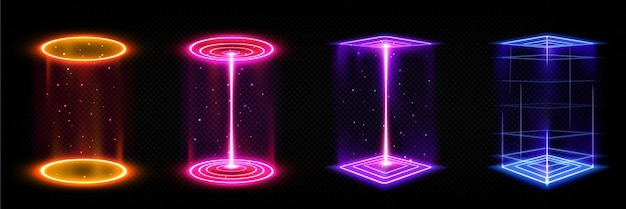 Free vector set of futuristic neon portals on transparent