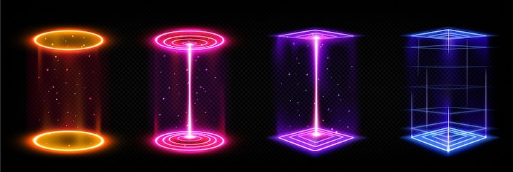 Free Vector set of futuristic neon portals on transparent