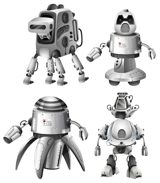 Free vector set of futuristic robots on white