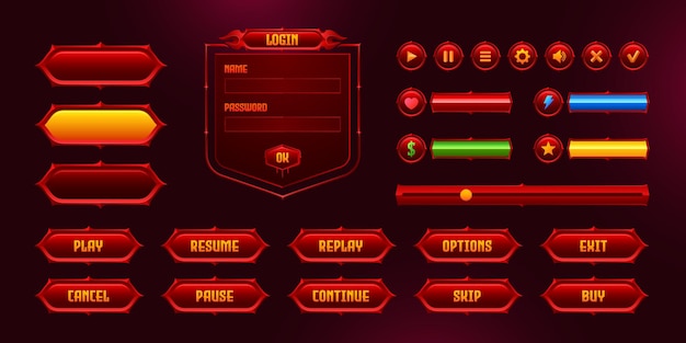 Vettore gratuito set di barre di frame di gioco e interfaccia utente del menu