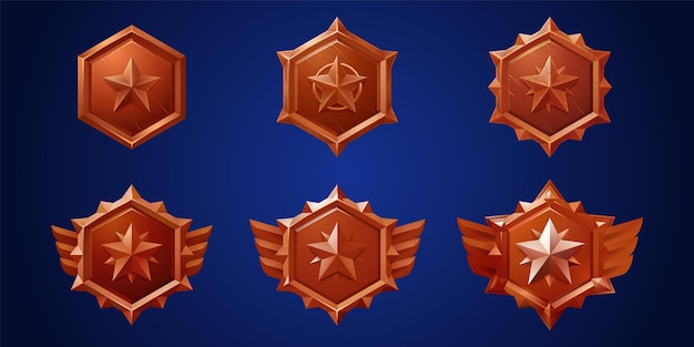 Free vector set of game rank shields isolated on background