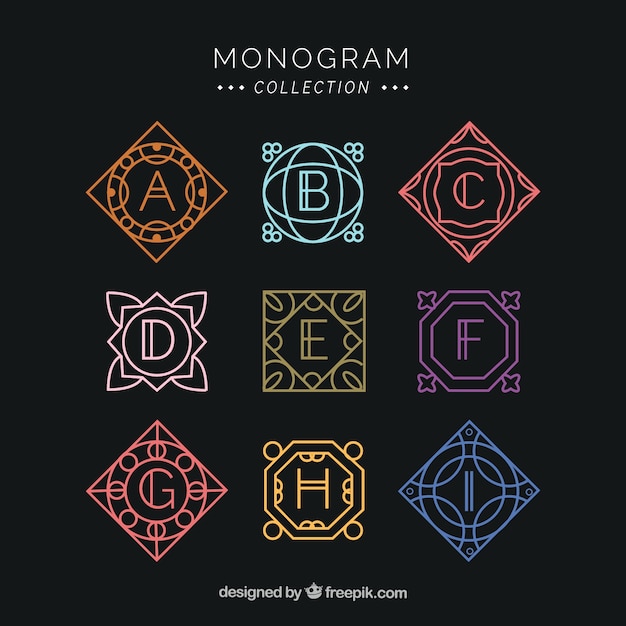 Set of geometric colored monograms 