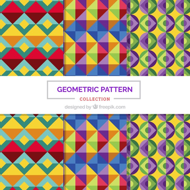 Set of geometric colorful patterns in flat design