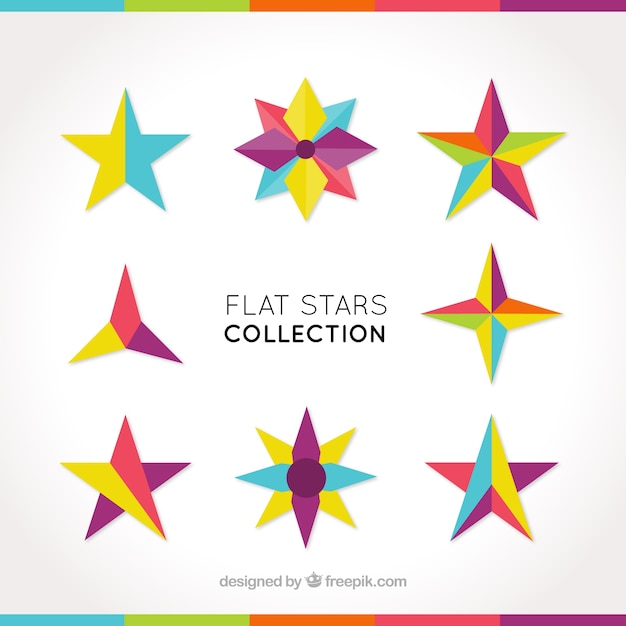 Set of geometric colorful star shapes