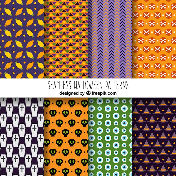 Free Vector set of geometric halloween patterns