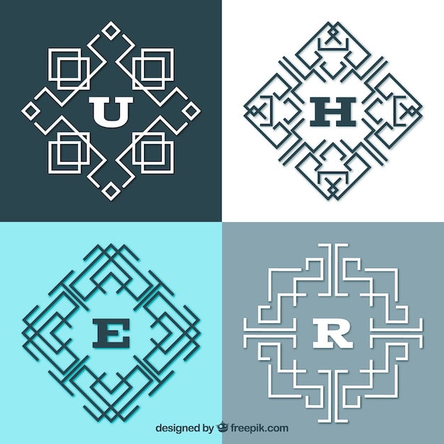 Free vector set of geometric monograms with lines