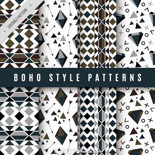 Free vector set of geometric patterns in boho style