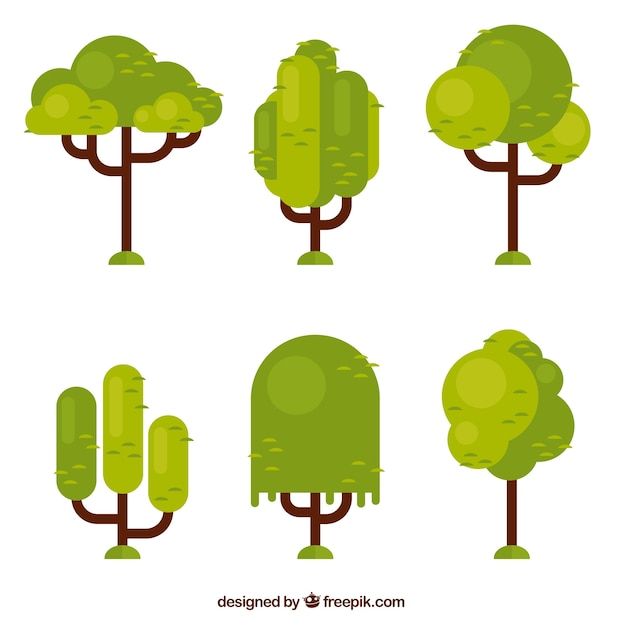 Free vector set of geometric trees in flat design