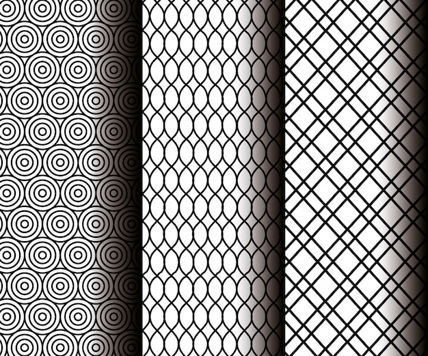 Set geometrics figures in grey seamless patterns