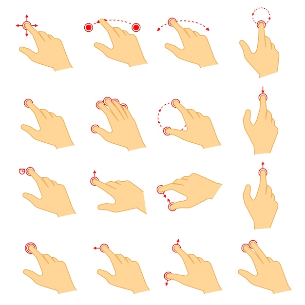 Free vector set of gestures icons for touch devices. pointer and hand, laptop and move. vector illustration