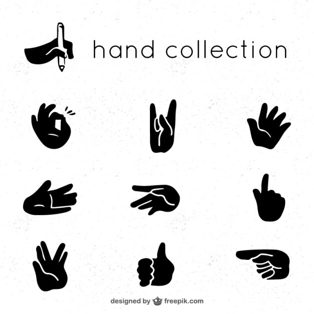 Set of gestures with hands in black color