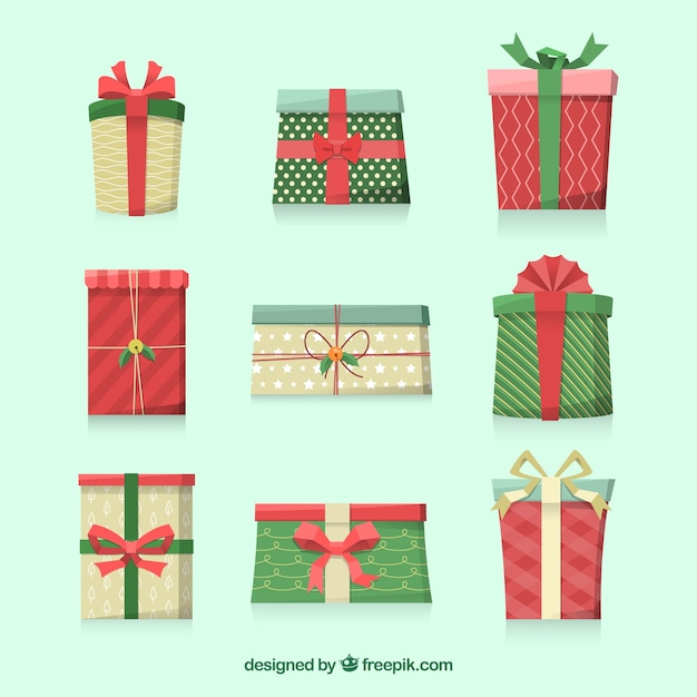 Free vector set of gift boxes for christmas