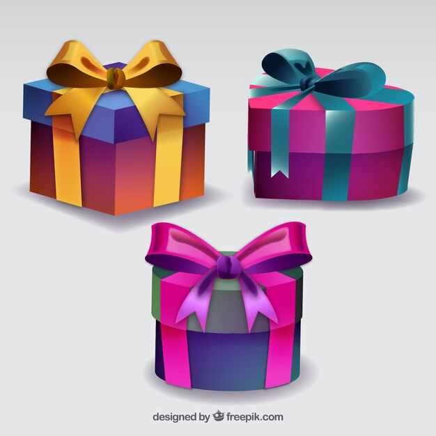 Set of gift boxes with ribbons