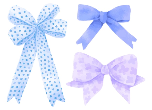 Free vector set of gift ribbons bow illustrations hand painted watercolor styles