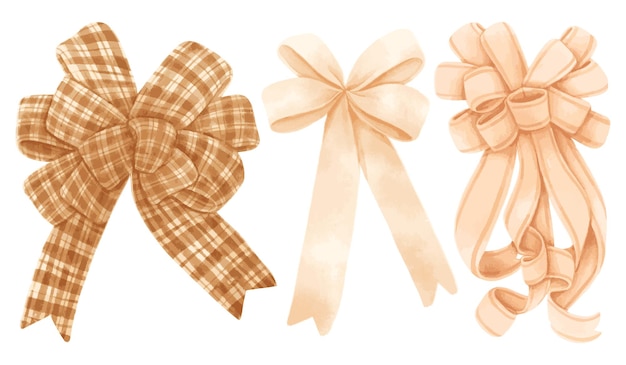 Set of gift ribbons bow illustrations hand painted watercolor styles