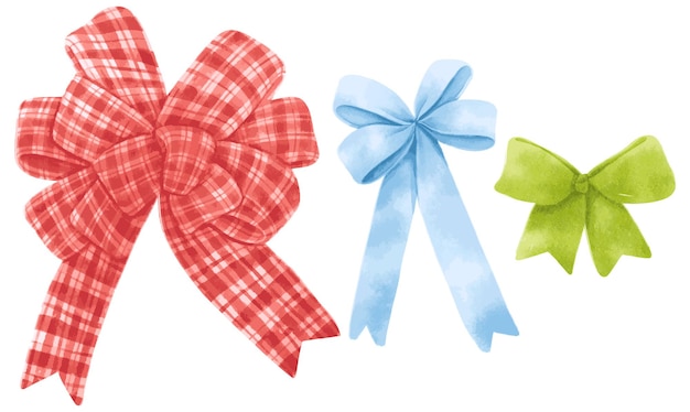 Set of gift ribbons bow illustrations hand painted watercolor styles