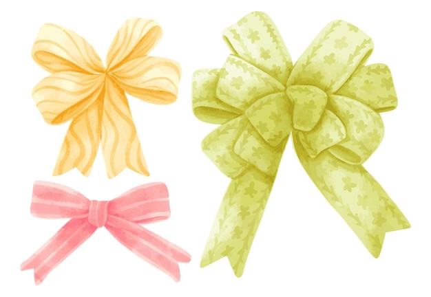 Free vector set of gift ribbons bow illustrations hand painted watercolor styles