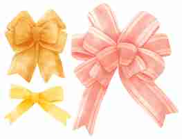 Free vector set of gift ribbons bow illustrations hand painted watercolor styles