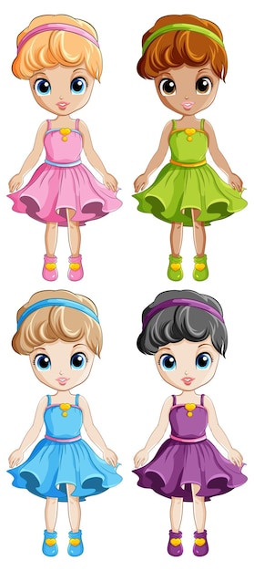 Free vector set of girl in cocktail dress simple character