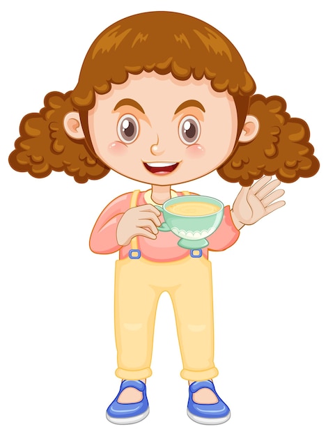 Free vector set of girl holding a tea cup