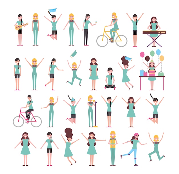 Free vector set of girls doing activities