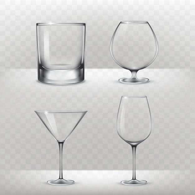 Free vector set of glasses for alcohol in a realistic style