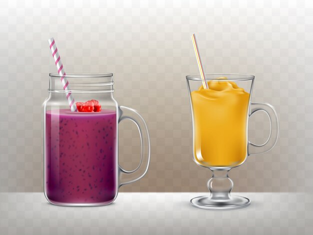 Set of glasses, cups for smoothies