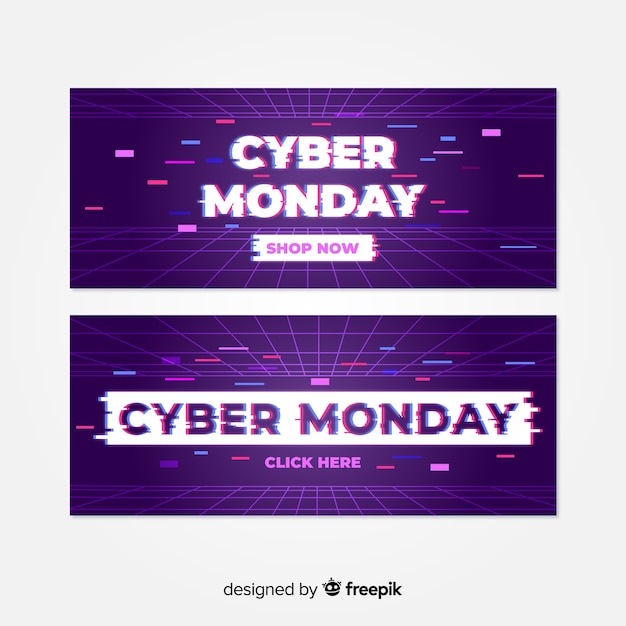 Set of glitch cyber monday banners