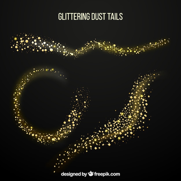 Set of glittering dust tails in golden style
