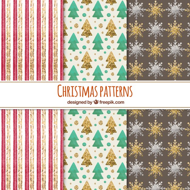 Set of glittery christmas patterns