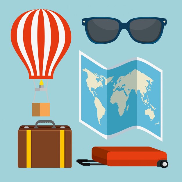 気球と手荷物で世界地図を設定する