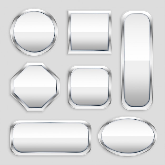 Free vector set of glossy metal button in different shapes