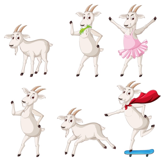 Free vector set of goat in different poses