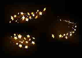 Free vector set of gold bright beautiful stars light effect bright star