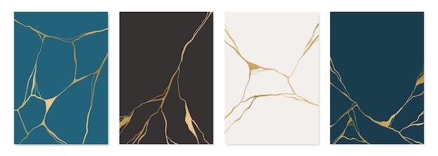 Set of gold kintsugi poster design