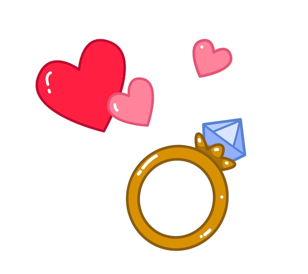 Set of gold ring and hearts the symbol of the wedding and the proposal to get married diamond