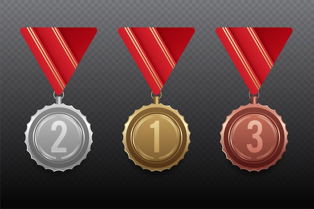 Free vector set of gold, silver and bronze medals