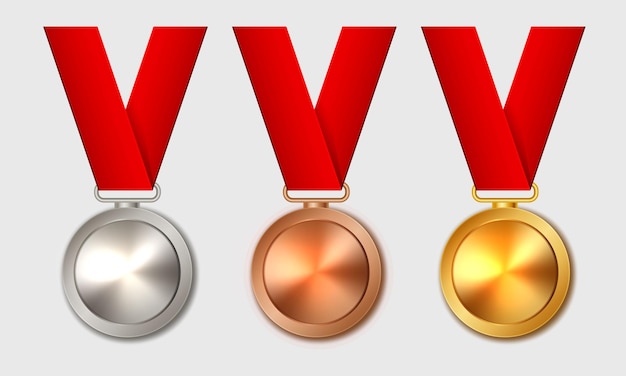 Free vector set of gold silver and bronze medals