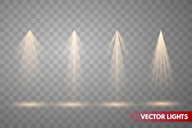 Set of gold spotlight isolated on transparent background. vector glowing light effect