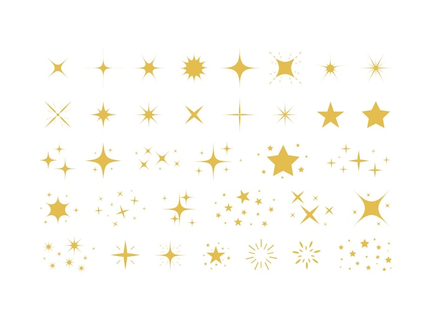 Set of gold stars and sparkles isolated on white background sparkles symbols sparks and stars