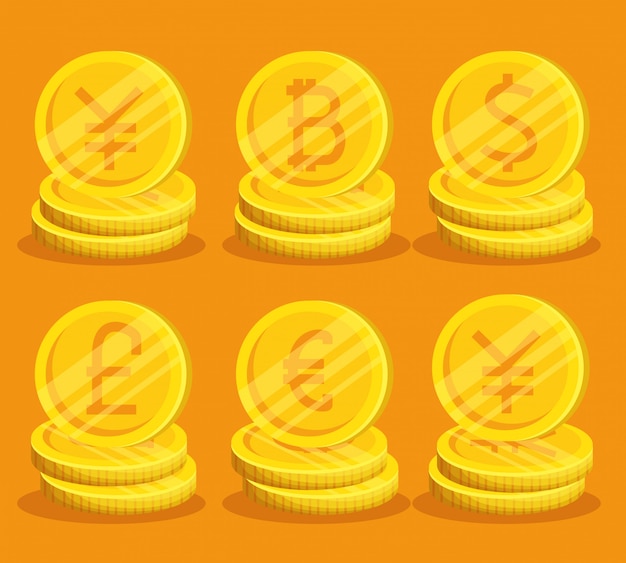 Free vector set of golden bitcoins