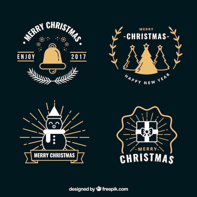 Set of golden christmas badges