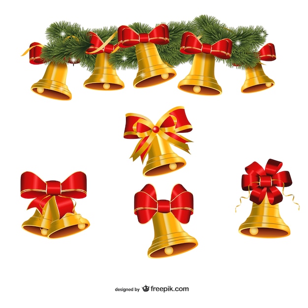 Set of golden Christmas bells vector