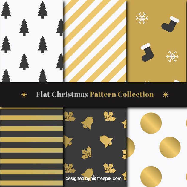 Set of golden christmas patterns