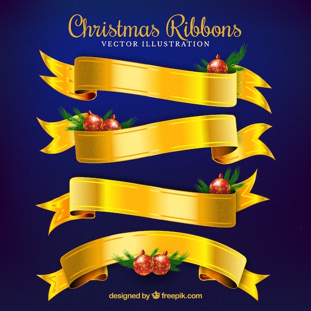 Set of golden christmas ribbons