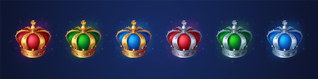 Set of golden crowns for king or queen game assets