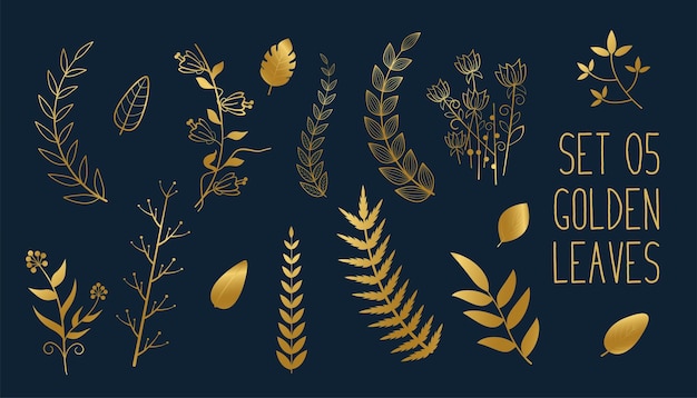 Set of golden decorative leaves design