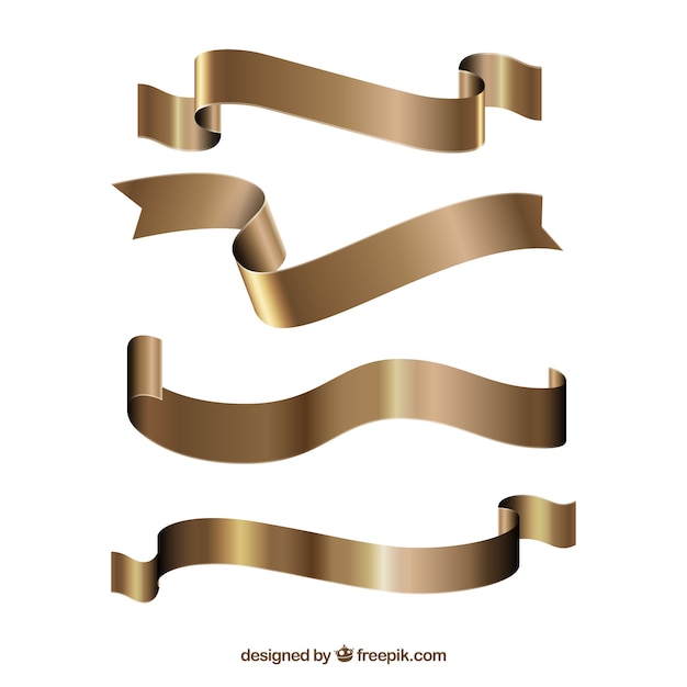 Set of golden decorative ribbons