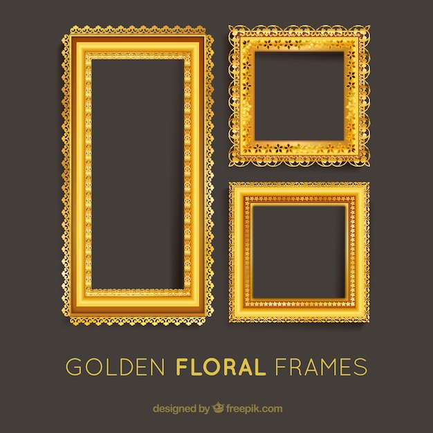 Set of golden floral frames