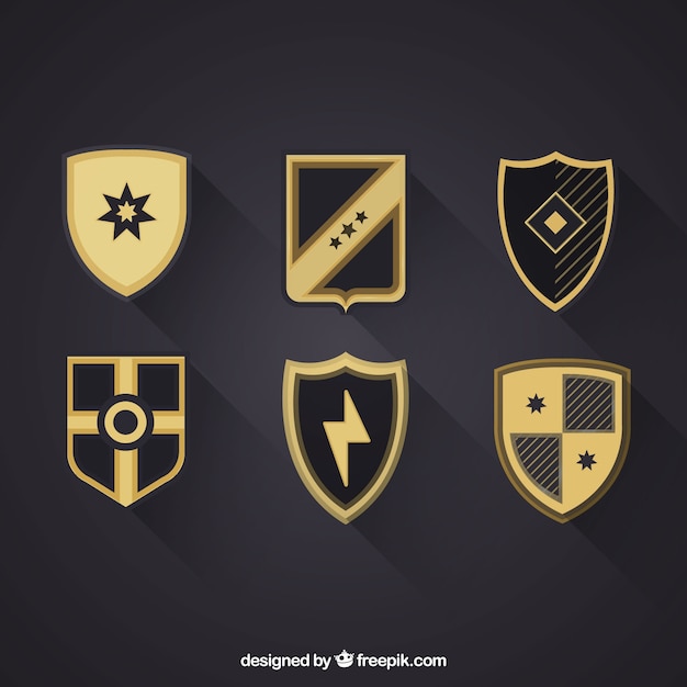 Free vector set of golden heraldic shields